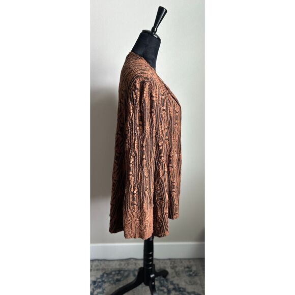 TIANELLO Brown Black Abstract Woven Knit Bell Sleeve Cardigan Sweater Size M - Picture 5 of 9